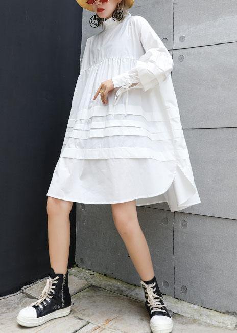 Classy White Cotton Tunic Top Puff Sleeve Short Fall Dresses