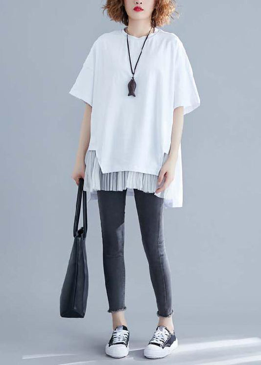 Classy White Linen Top Silhouette Inspiration O Neck Patchwork Summer Blouse