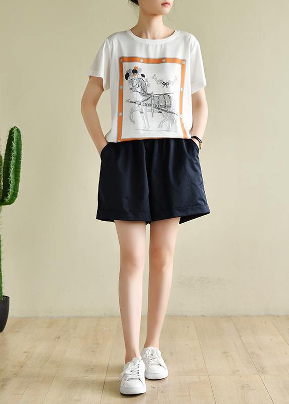 Classy White Print Clothes for O Neck Daily Summer Tops