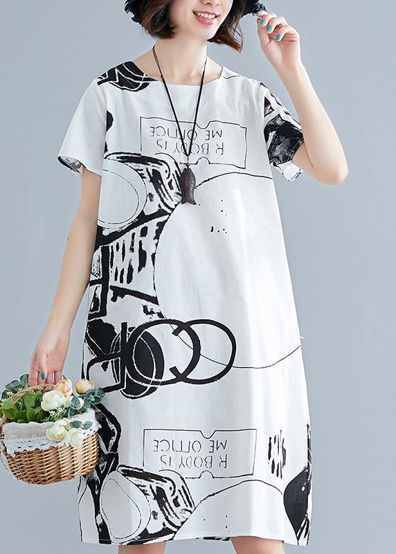Classy Black Flower Linen Wardrobes O Neck Short Sleeve Shift Summer Dress