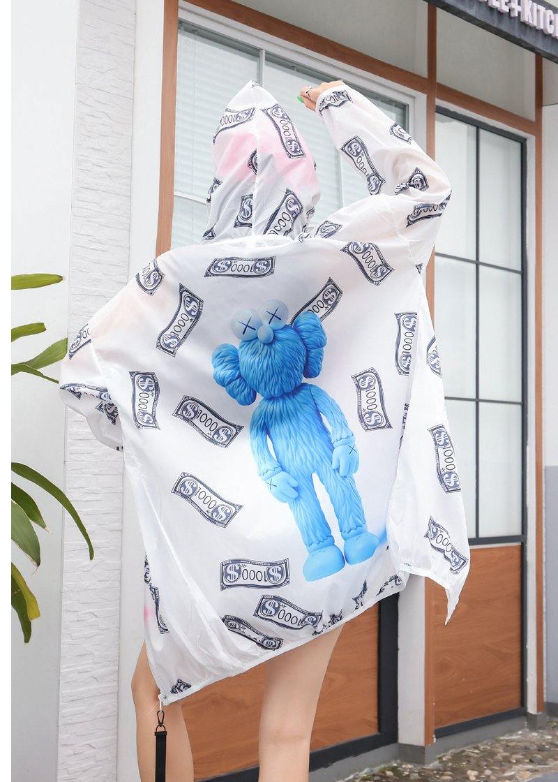 Classy White Prints Blended Clothes for Hooded Summer Blouse