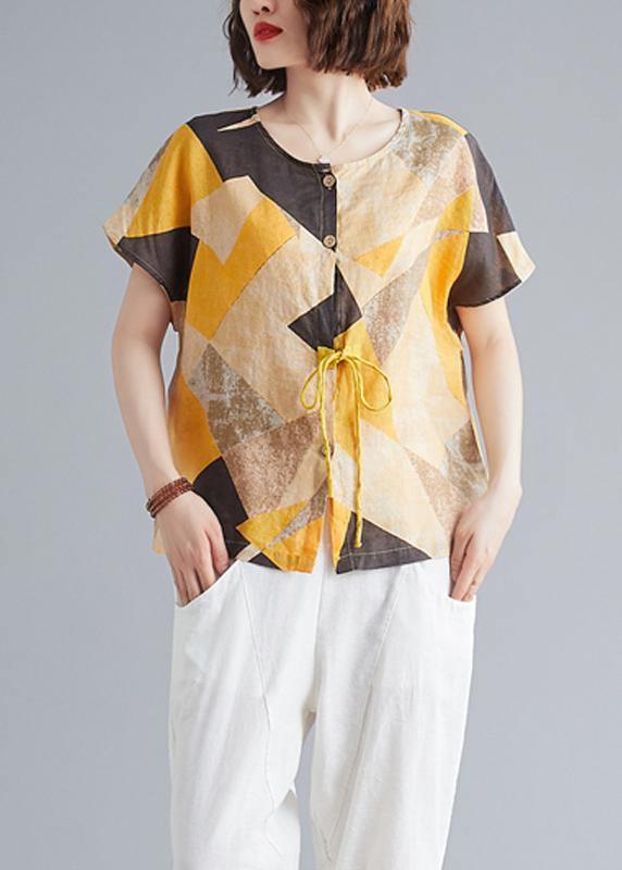 Classy Yellow Geometric Clothes O Neck Clothing Top