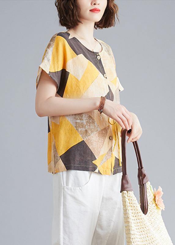 Classy Yellow Geometric Clothes O Neck Clothing Top