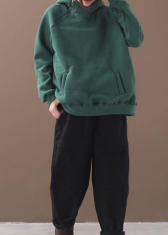 Classy Zippered Cotton Hooded Blouses for Inspiration Green Thick Blouse