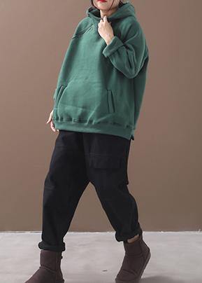 Classy zippered cotton hooded blouses for women Inspiration green thick blouse