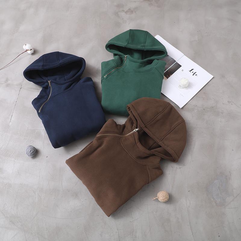 Classy zippered cotton hooded blouses for women Inspiration green thick blouse