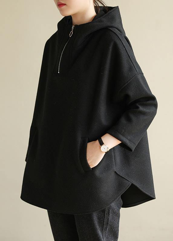 Classy Zippered Cotton Spring Clothes for Tutorials Black Blouse