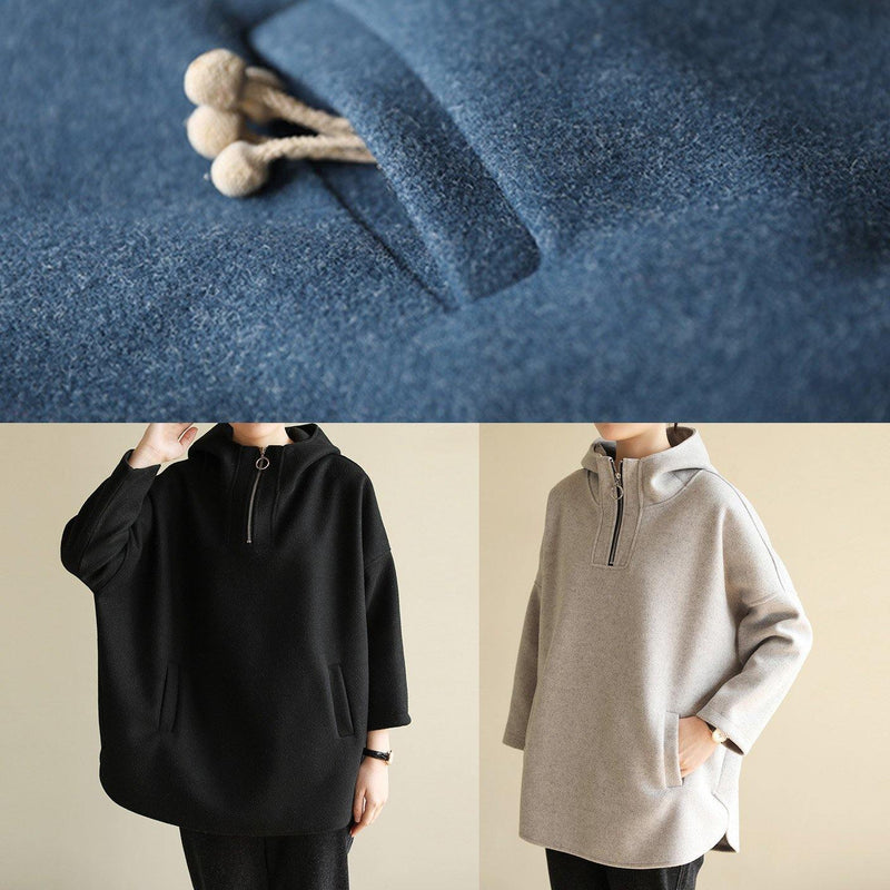 Classy Zippered Cotton Spring Clothes for Tutorials Black Blouse