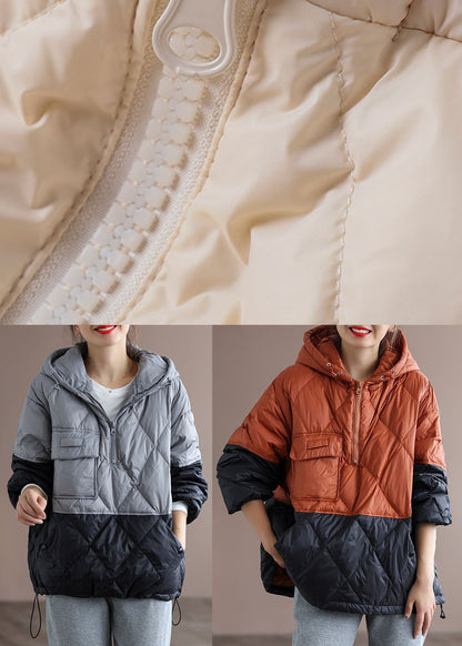 Grey Zippered Pockets Duck Down Coat Winter Down Jacket