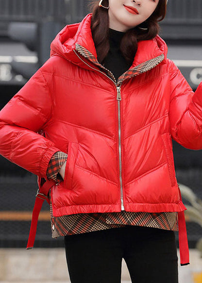 Club Red Hooded Patchwork Thick Winter Duck Down Jackets