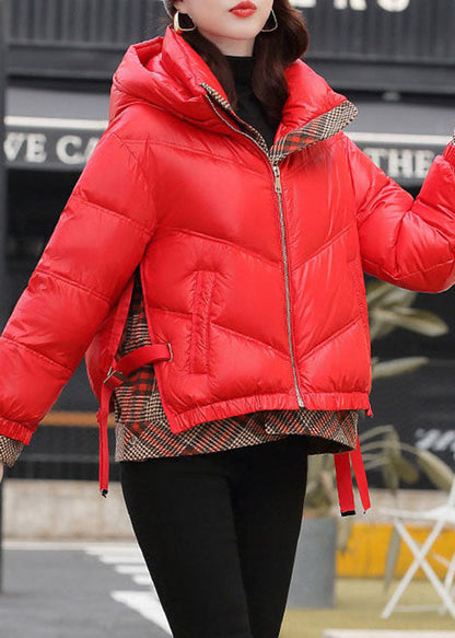 Club Red Hooded Patchwork Thick Winter Duck Down Jackets