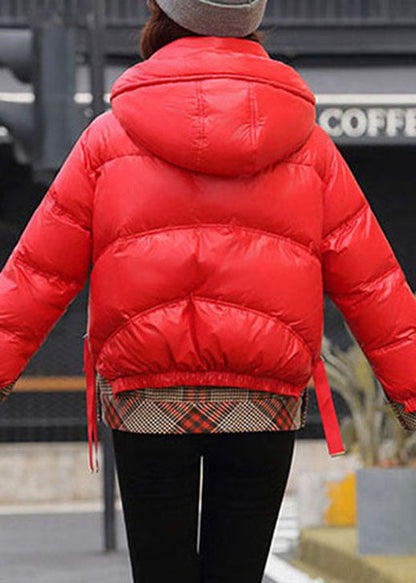 Club Red Hooded Patchwork Thick Winter Duck Down Jackets