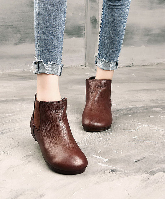 Chocolate Boots Cowhide Leather Warm Fleece Flat Boots