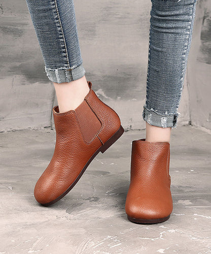 Chocolate Boots Cowhide Leather Warm Fleece Flat Boots
