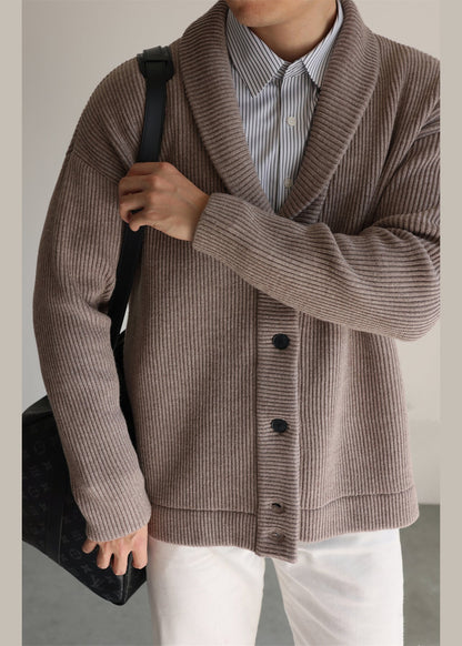 Coffee Button Cozy Knitted Cotton Winter Cardigans Peter Pan Collar