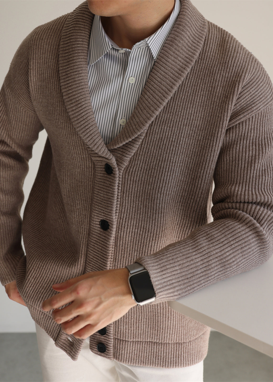 Coffee Button Cozy Knitted Cotton Winter Cardigans Peter Pan Collar