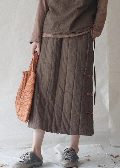 Chocolate Button Fine Cotton Filled Skirts Thick Side Open Winter