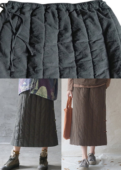 Chocolate Button Fine Cotton Filled Skirts Thick Side Open Winter