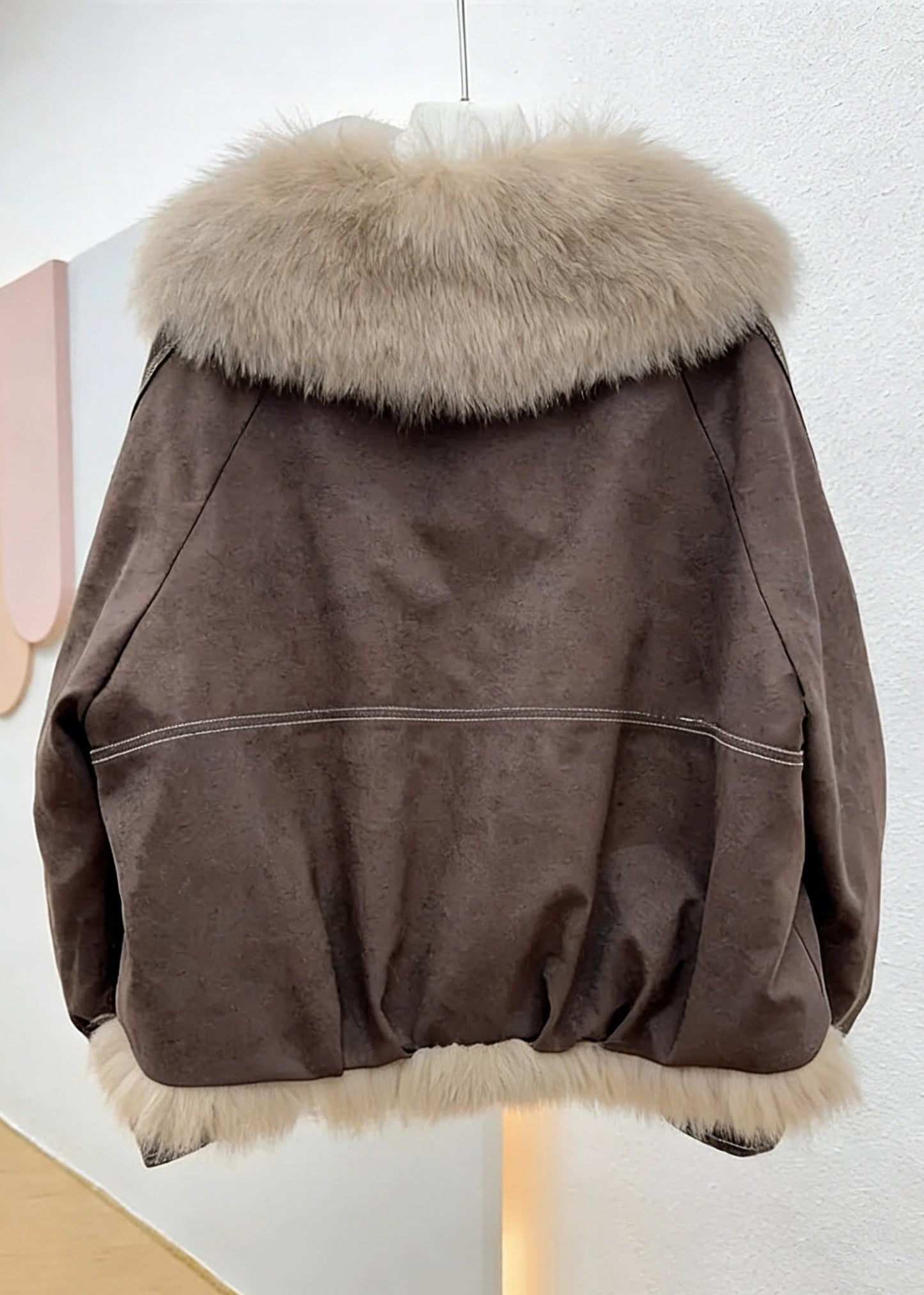 Coffee Button Pockets Fine Cotton Fur Collar
