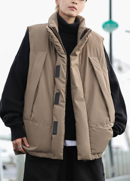 Coffee Fine Cotton Filled Puffers Vests Oversized Drawstring Winter