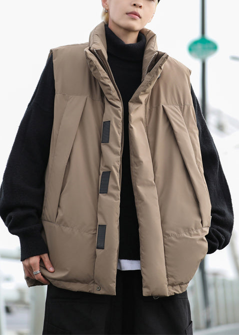 Coffee Fine Cotton Filled Puffers Vests Oversized Drawstring Winter