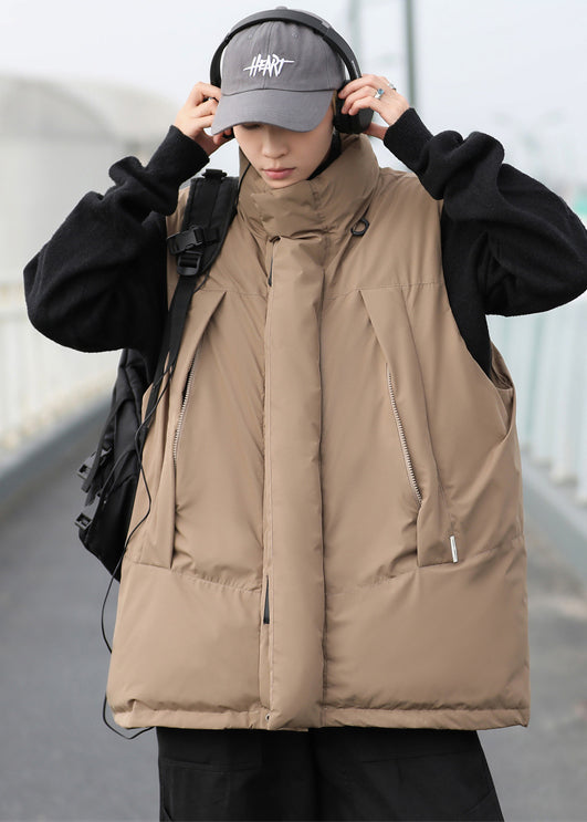 Coffee Fine Cotton Filled Puffers Vests Oversized Drawstring Winter