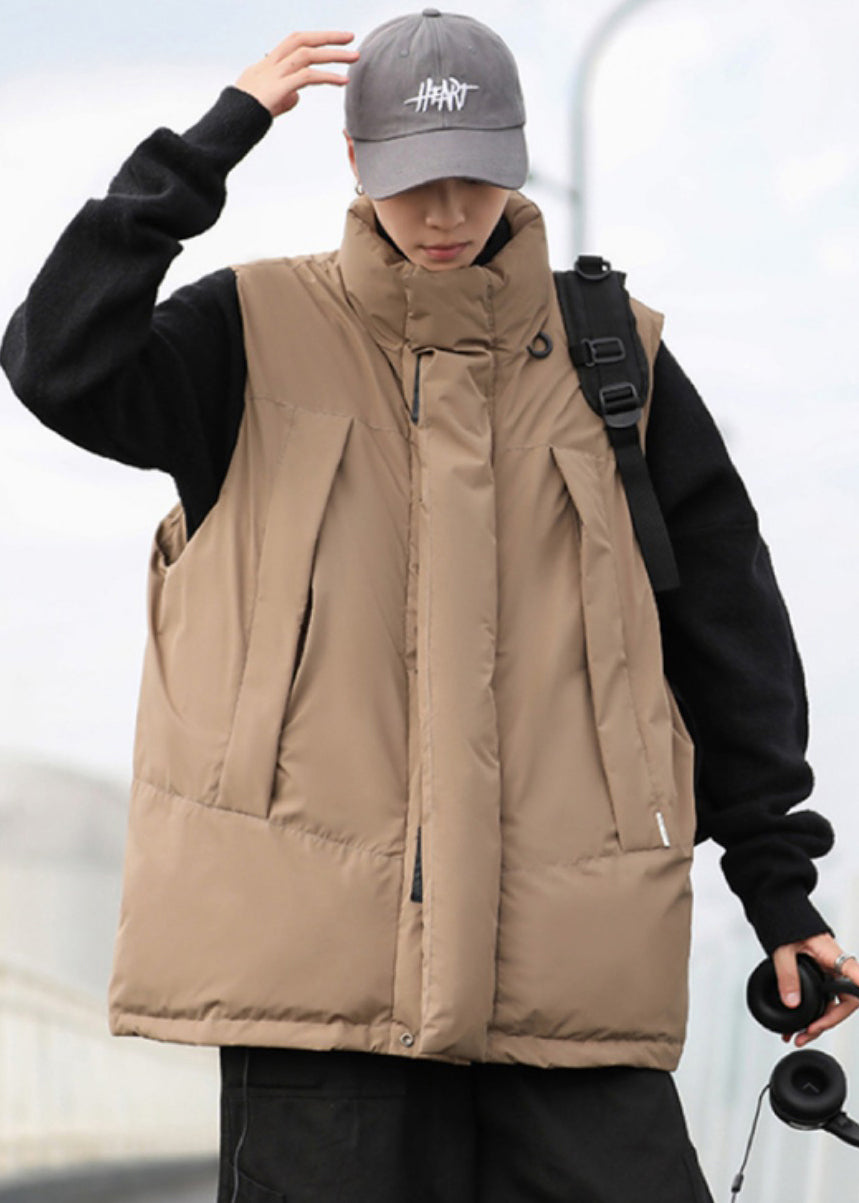 Coffee Fine Cotton Filled Puffers Vests Oversized Drawstring Winter
