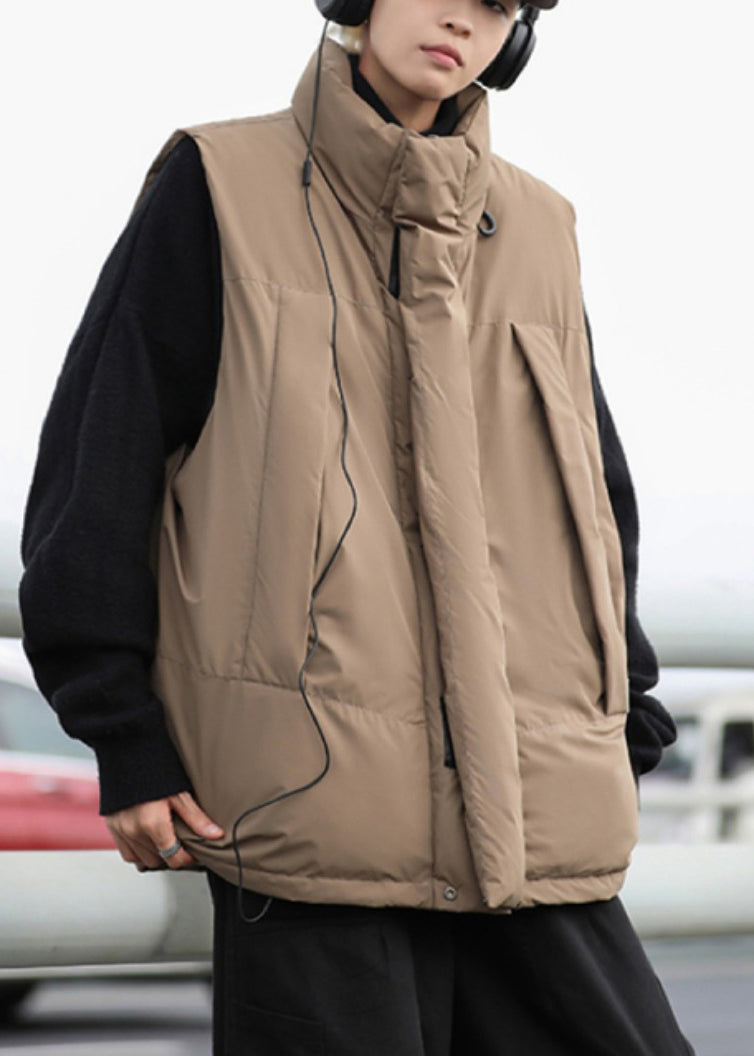 Coffee Fine Cotton Filled Puffers Vests Oversized Drawstring Winter