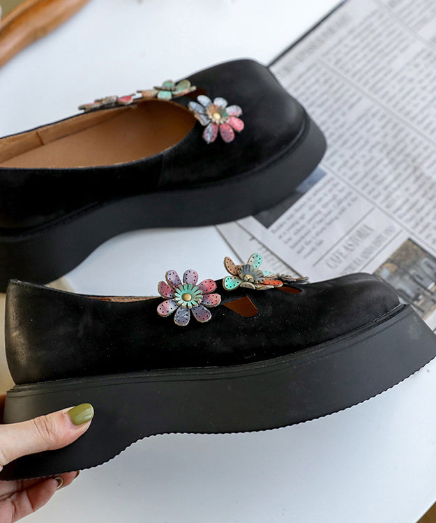 Chocolate Flat Feet Shoes Platform Cowhide Leather Unique Flat Shoes