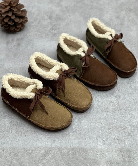 Chocolate Flat Shoes for Lace Up Fuzzy Wool Lined Flat Shoes for