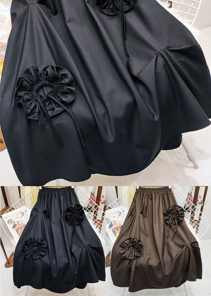 Chocolate Cotton Skirts Elastic Waist Wrinkled Spring