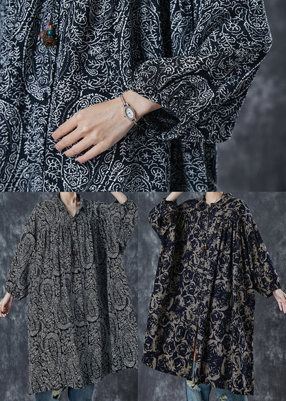 Coffee Print Cotton Shirt Dress Oversized Spring