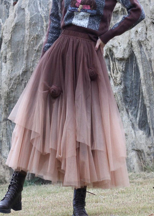 Coffee Tulle Skirts Asymmetrical Exra Large Hem Spring