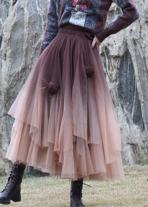 Coffee Tulle Skirts Asymmetrical Exra Large Hem Spring