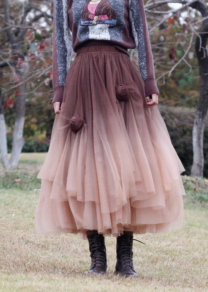 Coffee Tulle Skirts Asymmetrical Exra Large Hem Spring