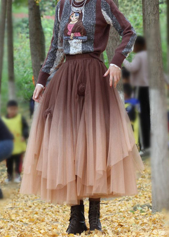 Coffee Tulle Skirts Asymmetrical Exra Large Hem Spring