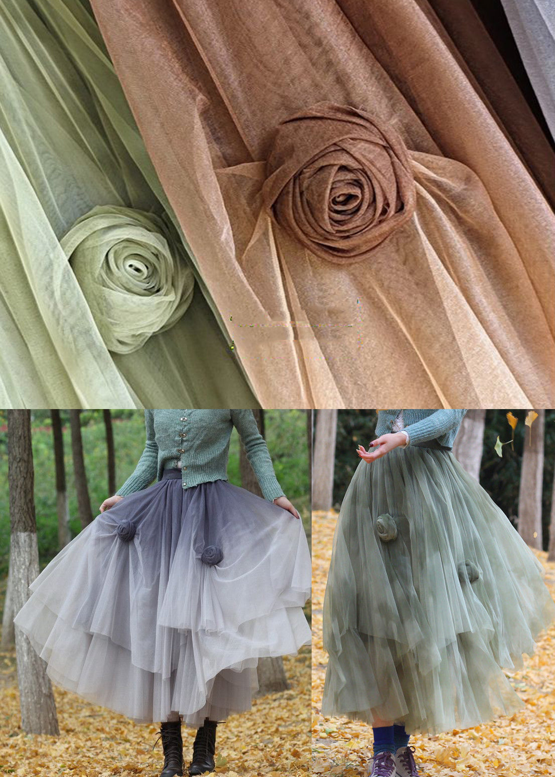 Coffee Tulle Skirts Asymmetrical Exra Large Hem Spring