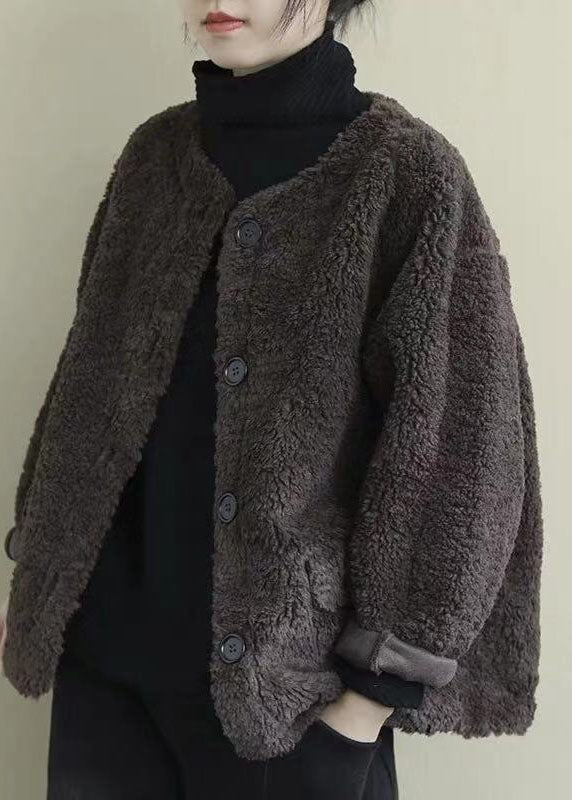 Chocolate Loose Pockets Button Fall Long Sleeve Coat
