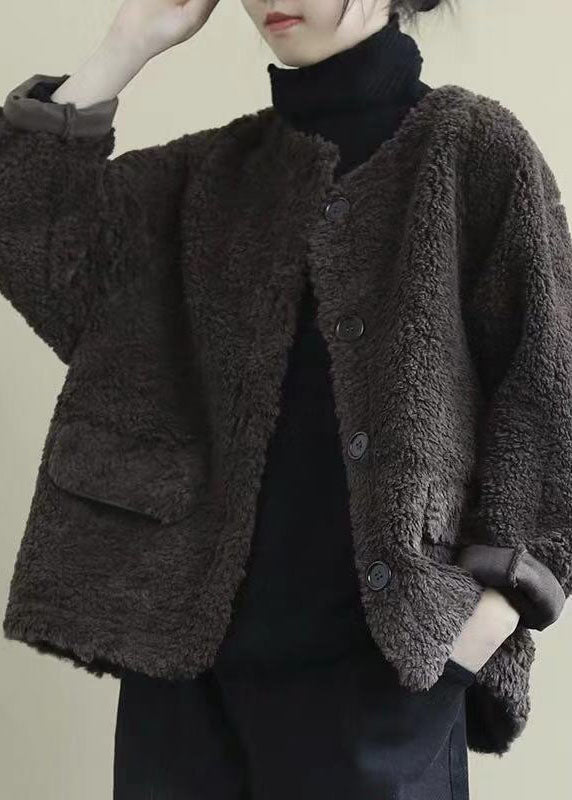 Chocolate Loose Pockets Button Fall Long Sleeve Coat