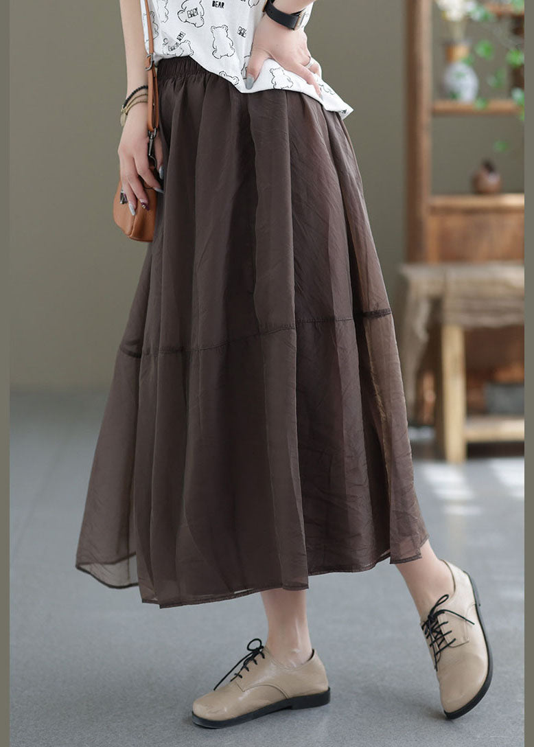 Chocolate Patchwork Organza a Line Skirts Elastic Waist Spring