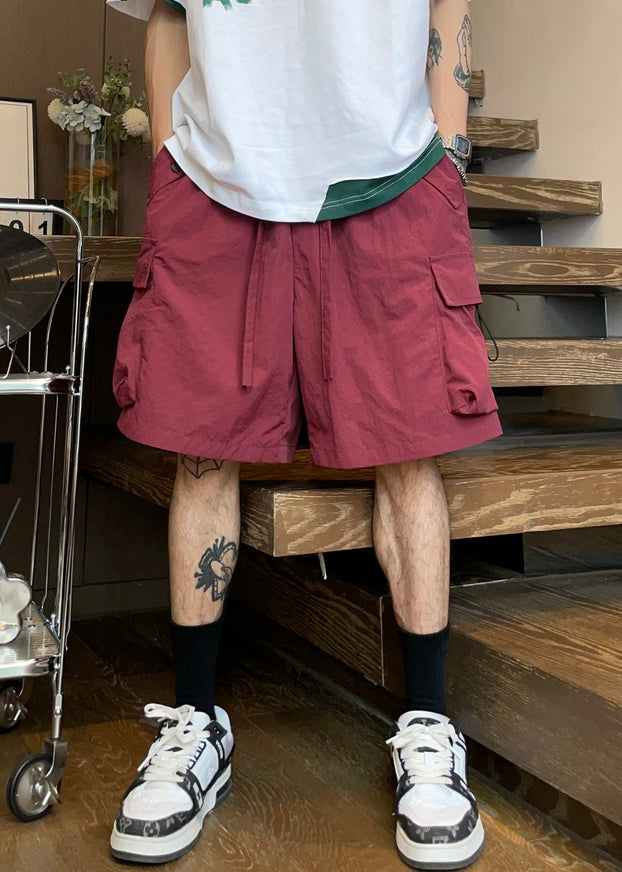 Coffee Pockets Cotton Shorts Elastic Waist Summer