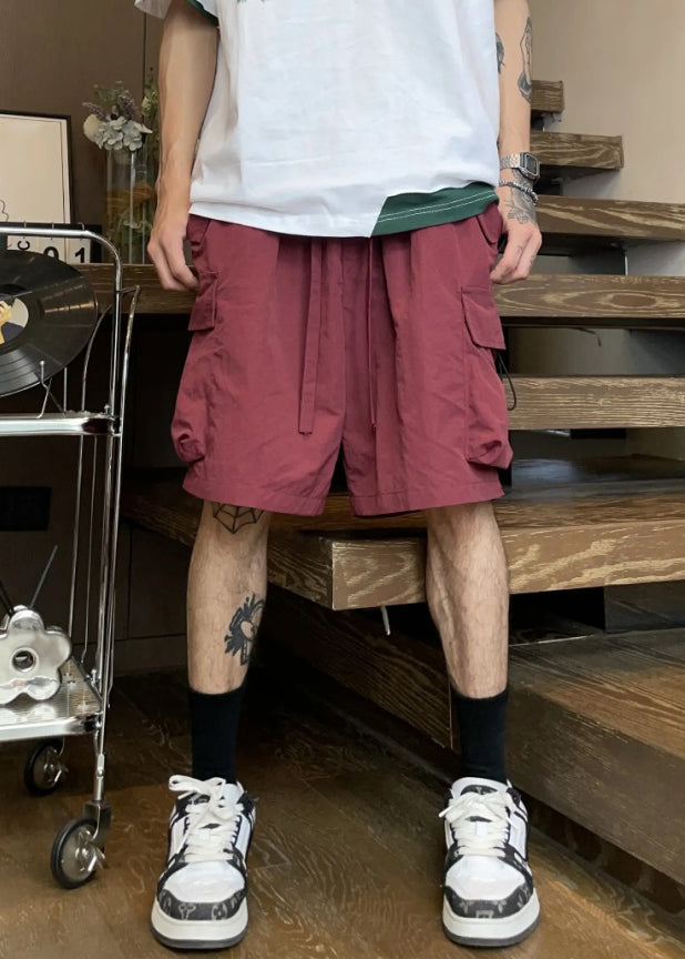 Coffee Pockets Cotton Shorts Elastic Waist Summer