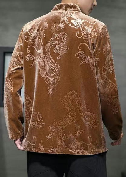 Coffee Pockets Patchwork Silk Velour Coat Spring