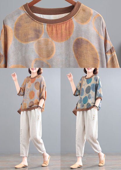 Chocolate Print Linen Tanks and Pants Two Pieces Set O-neck Embroideried Summer