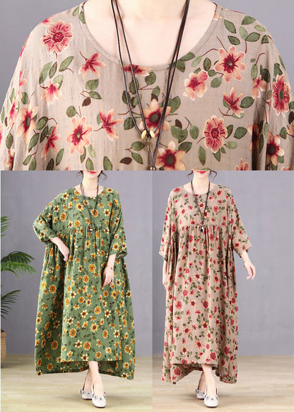 Coffee Print Wrinkled Long Holiday Dresses Spring