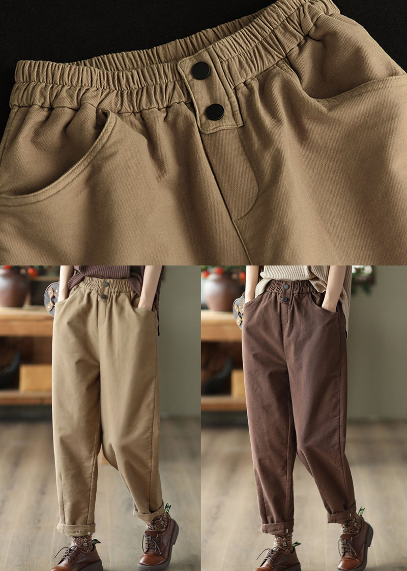 Chocolate Slim Cotton Harem Pants Elastic Waist Fall