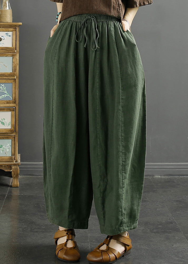 Coffee Lace Up Linen Thin Harem Pants High Waist