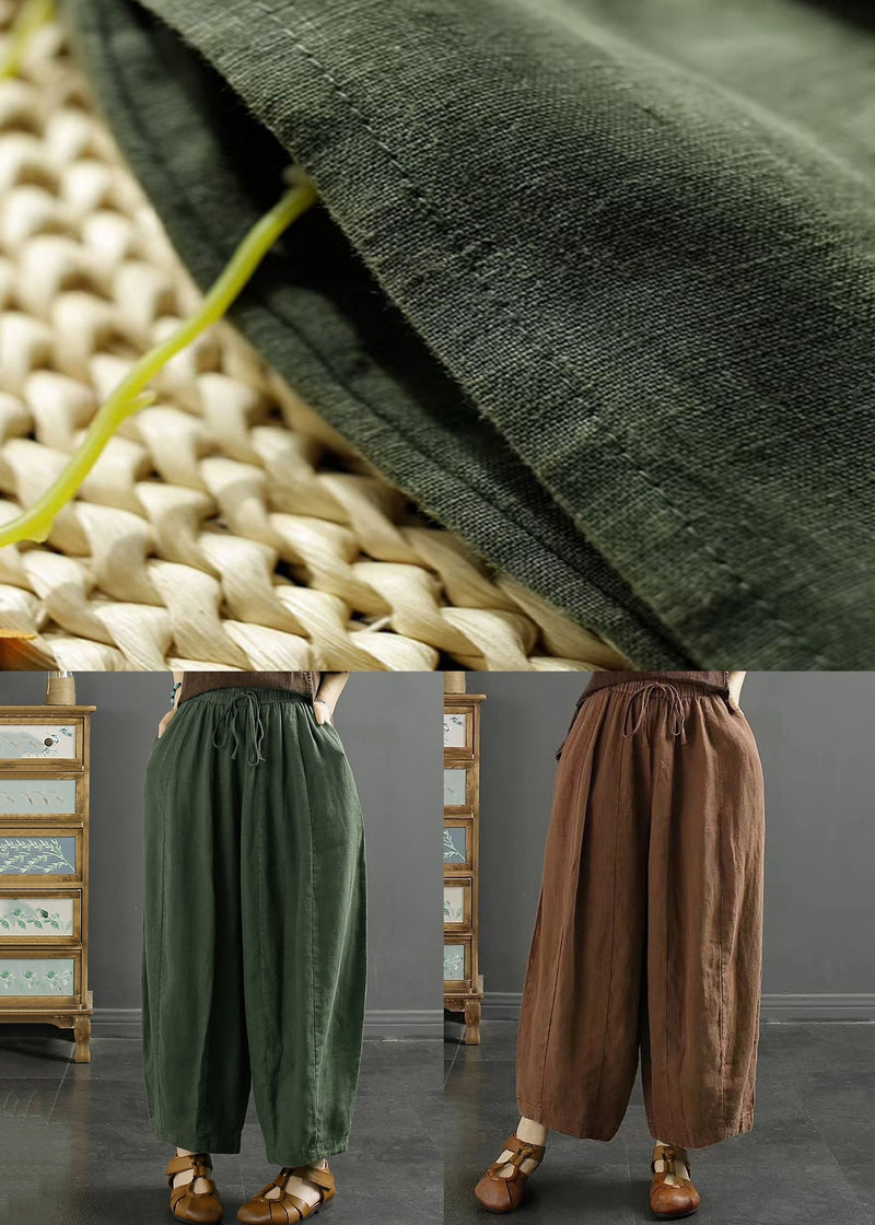 Coffee Lace Up Linen Thin Harem Pants High Waist