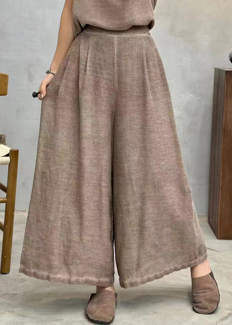 Coffee Linen Summer Wide Leg Pants High Waist