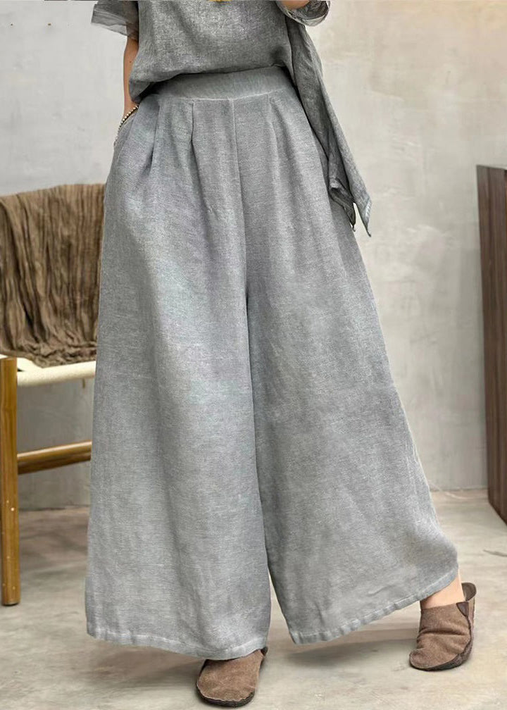 Coffee Linen Summer Wide Leg Pants High Waist